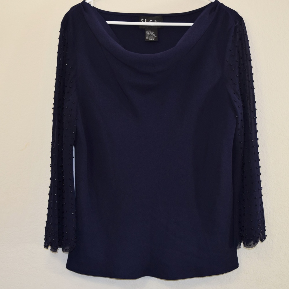 Beaded S. L Fashions  Navy Blue Dressy  Blouse